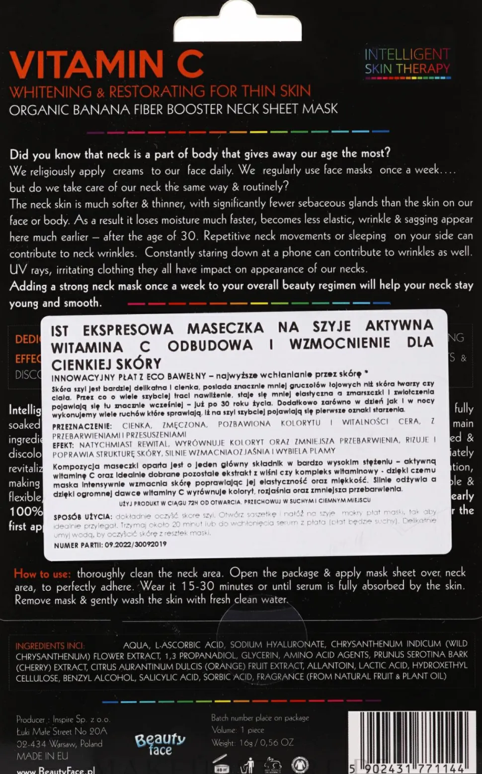 Aufhellende und regenerierende Tuchmaske für den Hals mit Vitamin C