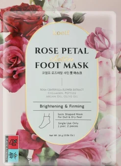 Aufhellende und straffende Fußmaske in Socken mit Rosenblütenextrakt