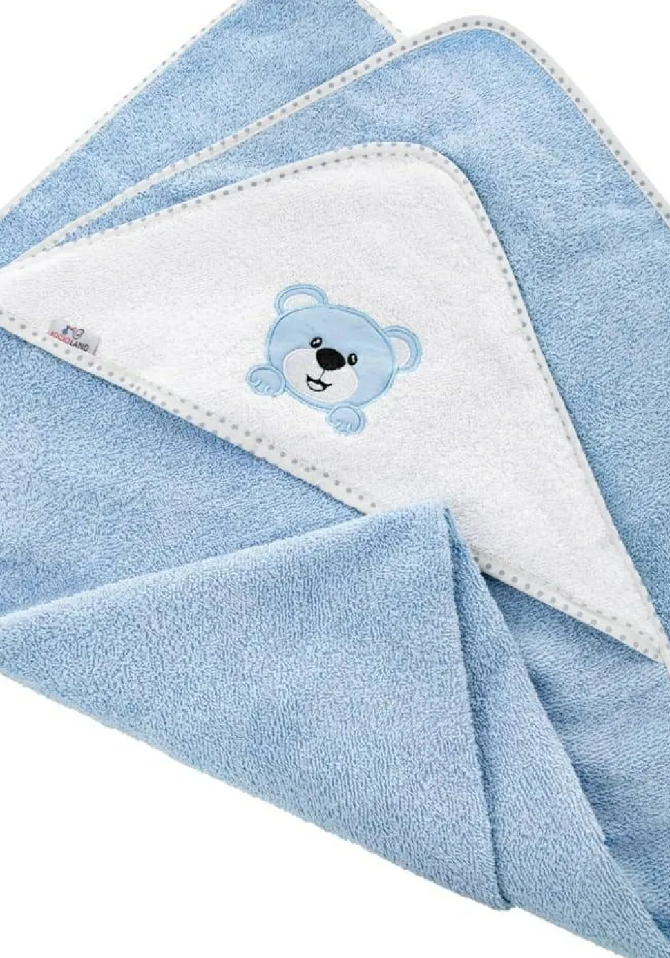 Babyhandtuch mit Kapuze, 100% Baumwolle, himmelblau mit Bär, 100x100 cm