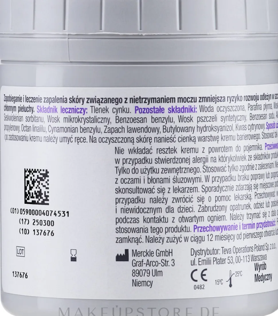 Barrierecreme zur Anwendung bei Windelausschlag, Schürfwunden, Inkontinenzdermatitis und zum Schutz der Haut am Wundrand