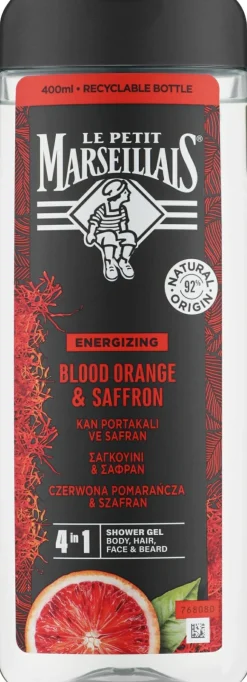 Duschgel-Shampoo für Männer mit Safran und roter Orange