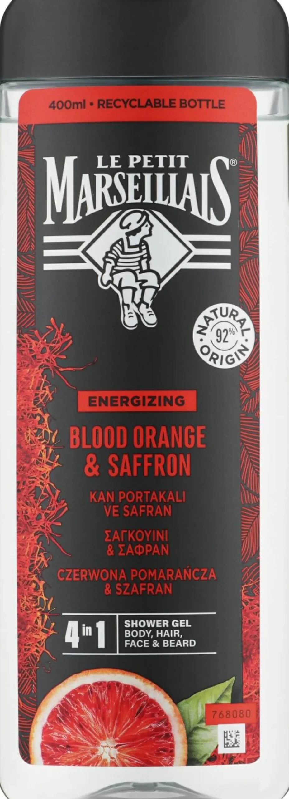 Duschgel-Shampoo für Männer mit Safran und roter Orange