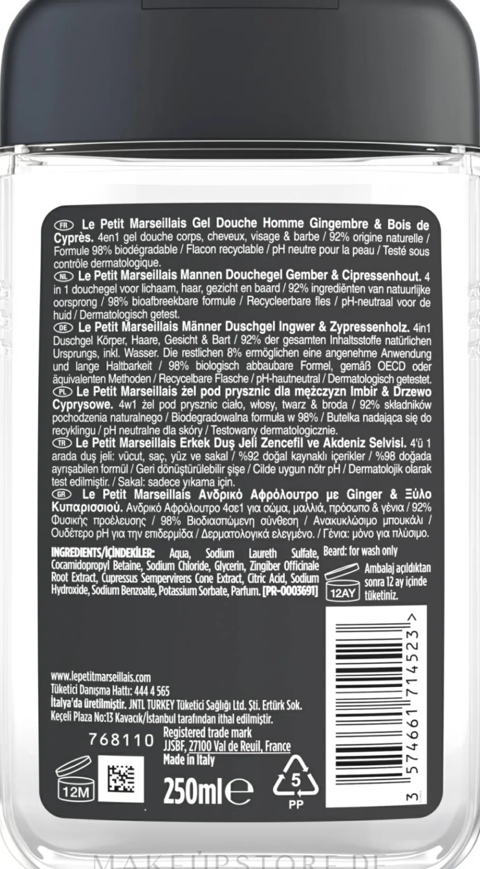 Duschgel und Shampoo für Männer mit Ingwer und Zypresse