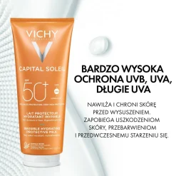 Erfrischende und feuchtigkeitsspendende Sonnenschutzmilch für Gesicht und Körper SPF 50+