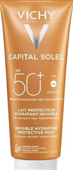 Erfrischende und feuchtigkeitsspendende Sonnenschutzmilch für Gesicht und Körper SPF 50+