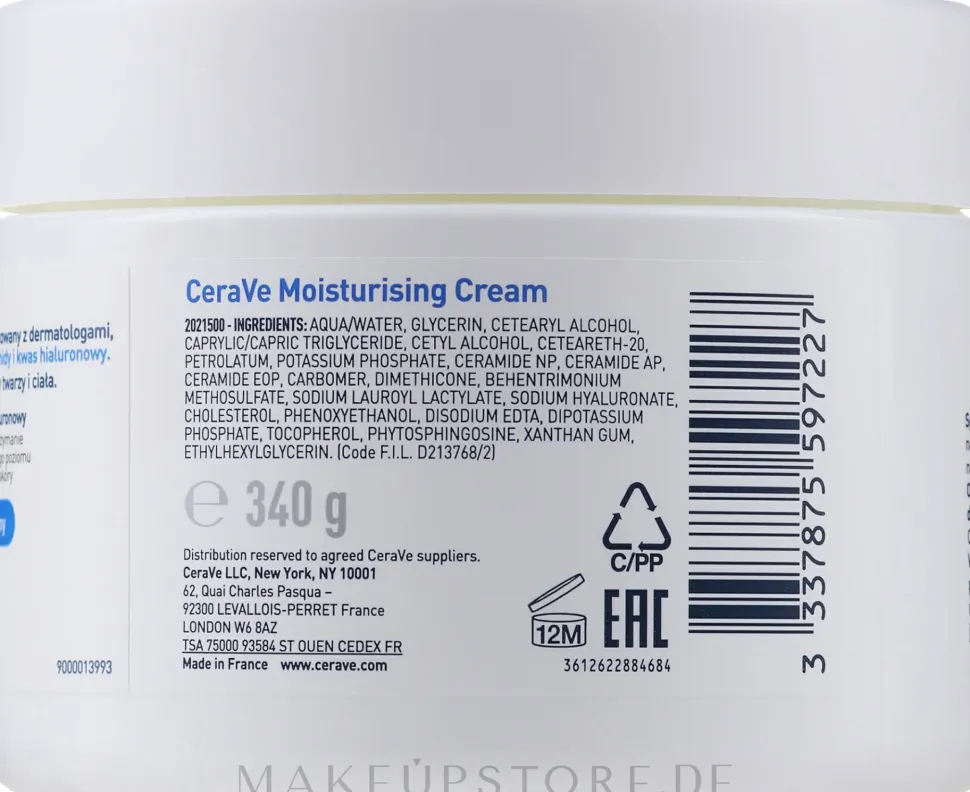 Feuchtigkeitsspendende Gesichts- und Körpercreme mit 3 essentiellen Ceramiden und Hyaluronsäure