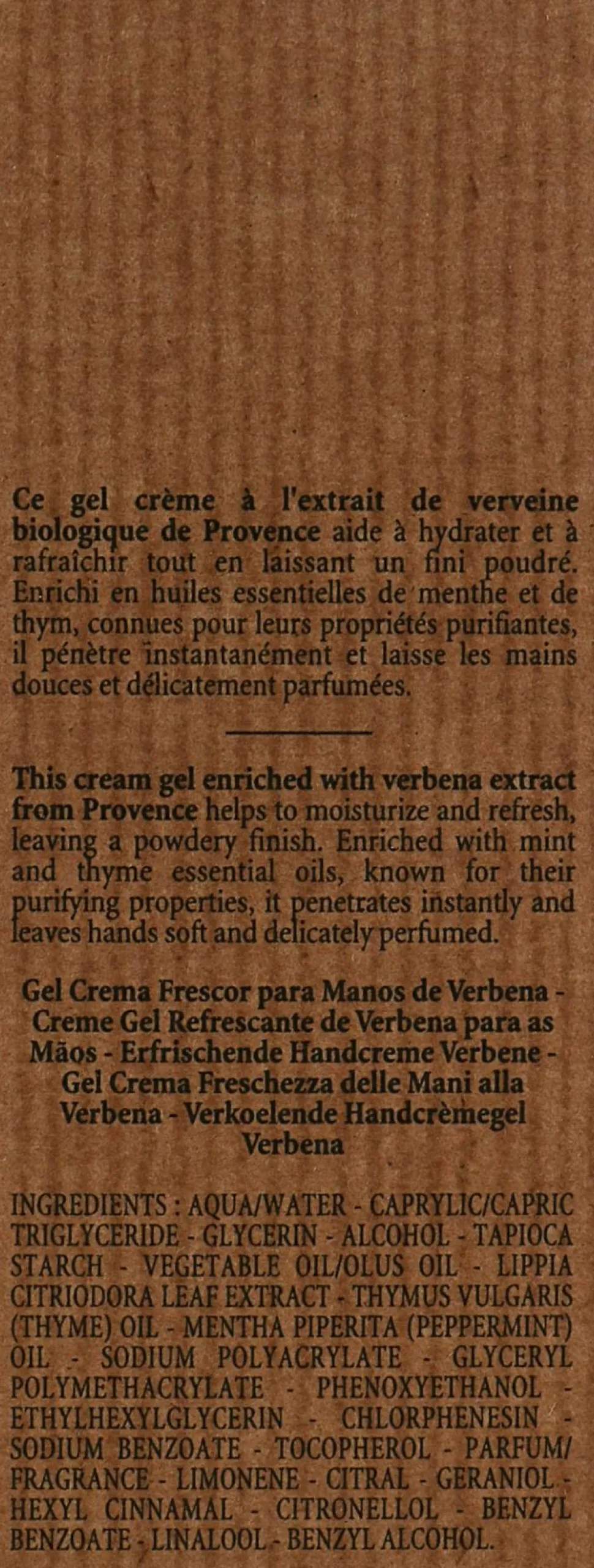Feuchtigkeitsspendendes und erfrischendes Handcreme-Gel mit Bio Verbene-Extrakt