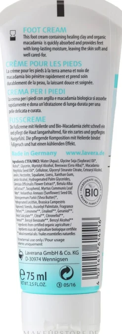 Fußcreme mit Bio-Macadamia und Heilerde für trockene Haut