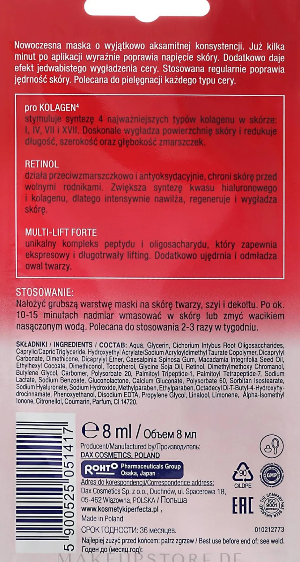 Gesichts-, Hals- und Dekolletémaske mit Liftingeffekt