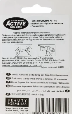 Gewachste Zahnseide mit Minzgeschmack und Fluorid 50 m