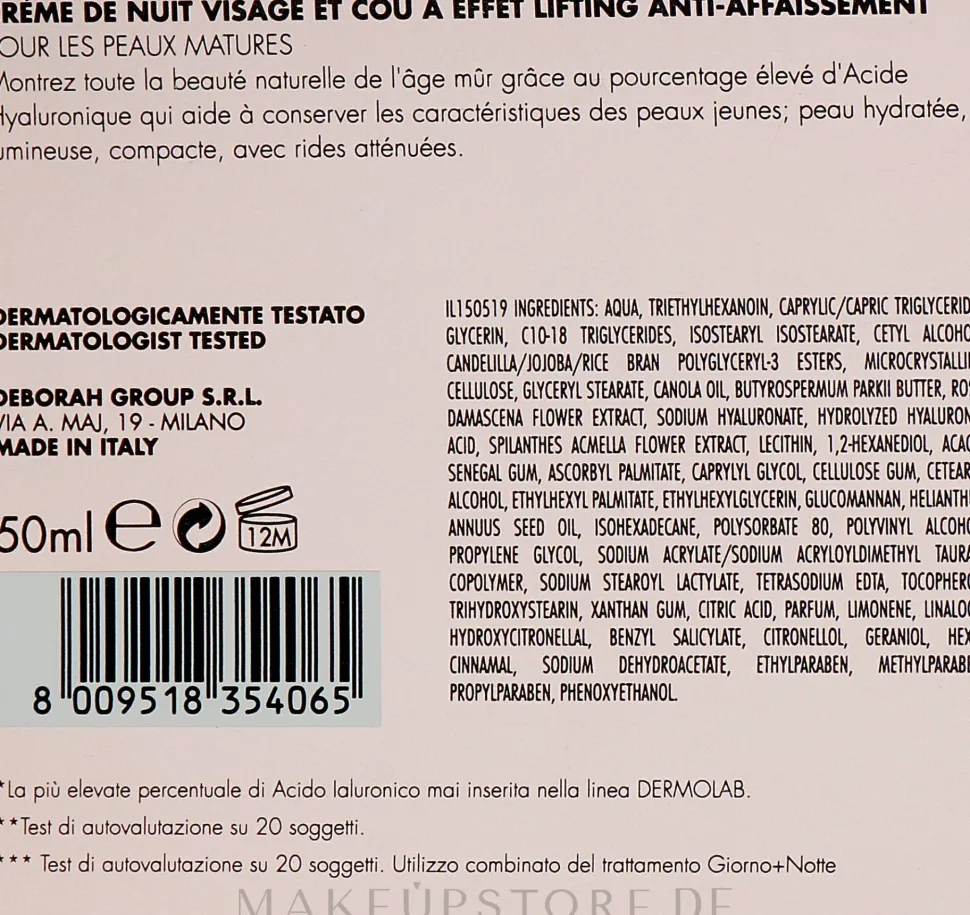 Glättende Anti-Falten Nachtcreme für Gesicht und Hals mit Hyaluronsäure