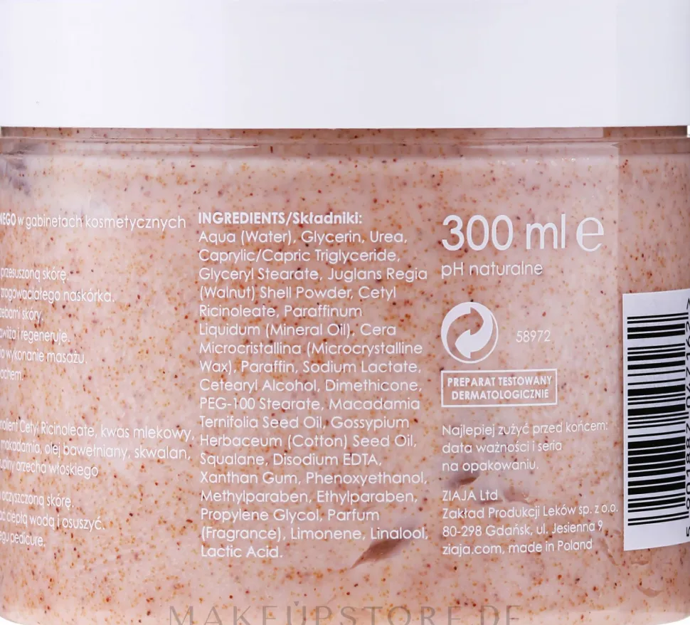 Glättendes weichmachendes und nährendes Fußpeeling mit Glycerin und Harnstoff