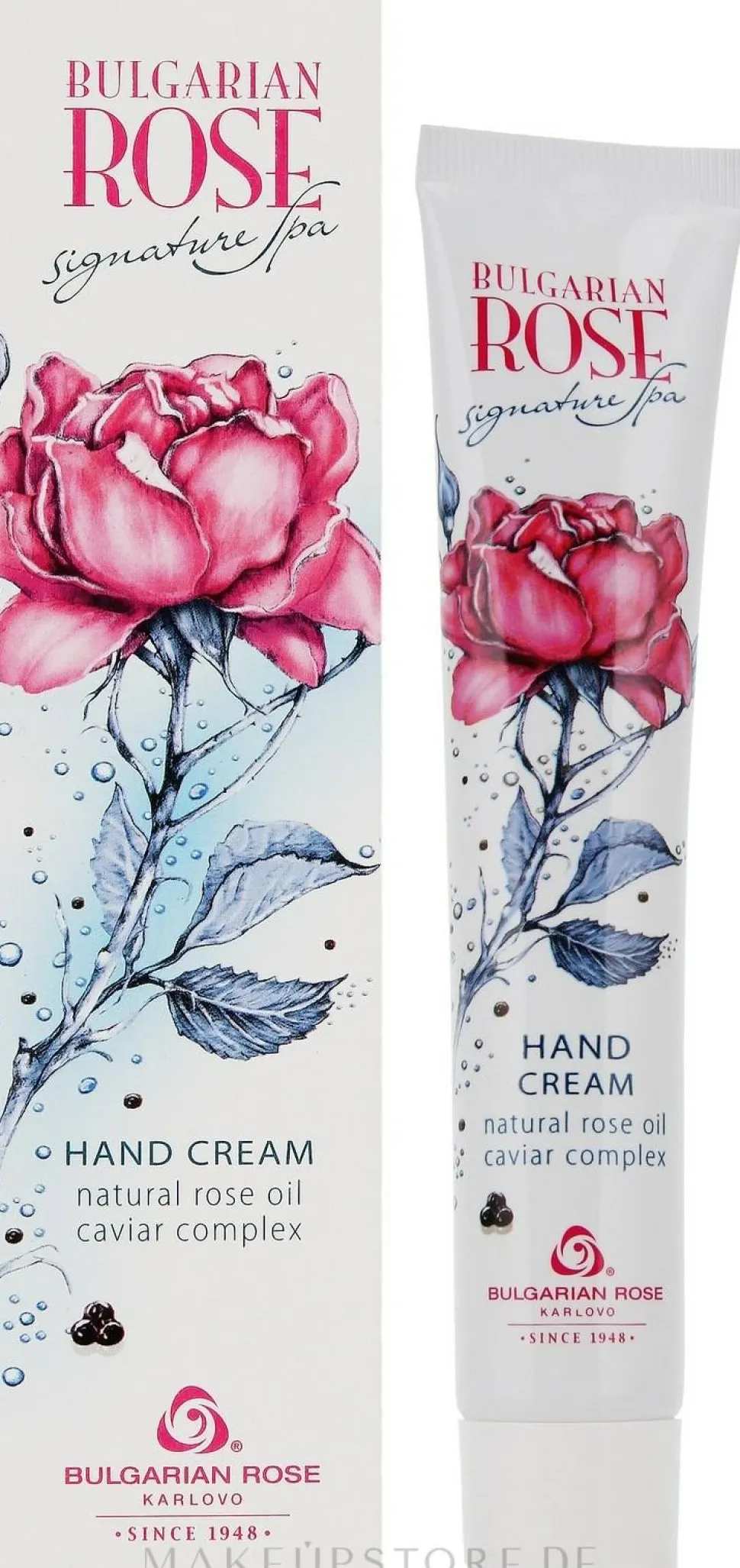 Handcreme mit natürlichem Rosenöl, Rosenwasser und schwarzem Kaviar-Extrakt