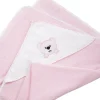 Kinderhandtuch mit Kapuze, 100% Baumwolle, rosa mit Bär, 100x100 cm