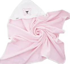 Kinderhandtuch mit Kapuze, 100% Baumwolle, rosa mit Bär, 100x100 cm