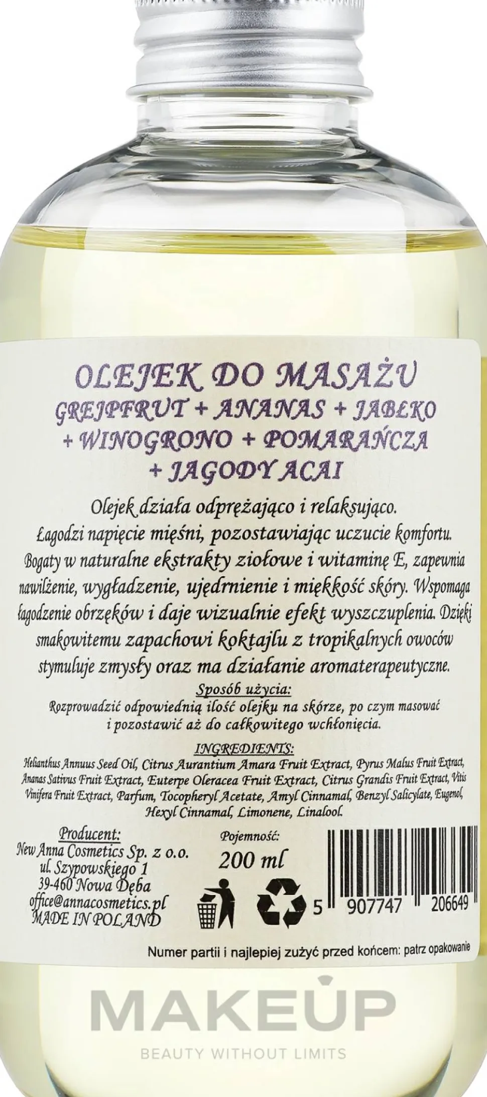 Massageöl mit Ananas, Trauben und Acai-Beere