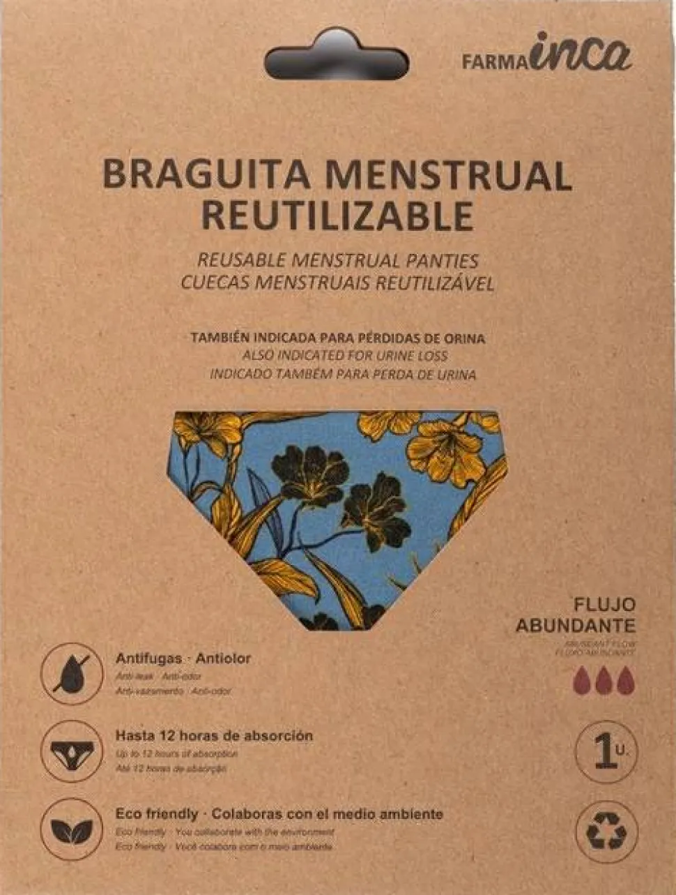 Menstruationsslip, blau mit gelben Blumen, Größe XL