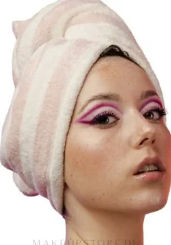 Mikrofaser-Haarturban hellrosa-weiß