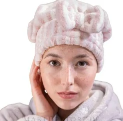 Mikrofaser-Haarturban rosa-weiß
