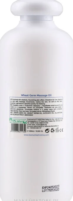 Pflegendes weichmachendes und beruhigendes Massageöl für den Körper mit Weizenkeimöl