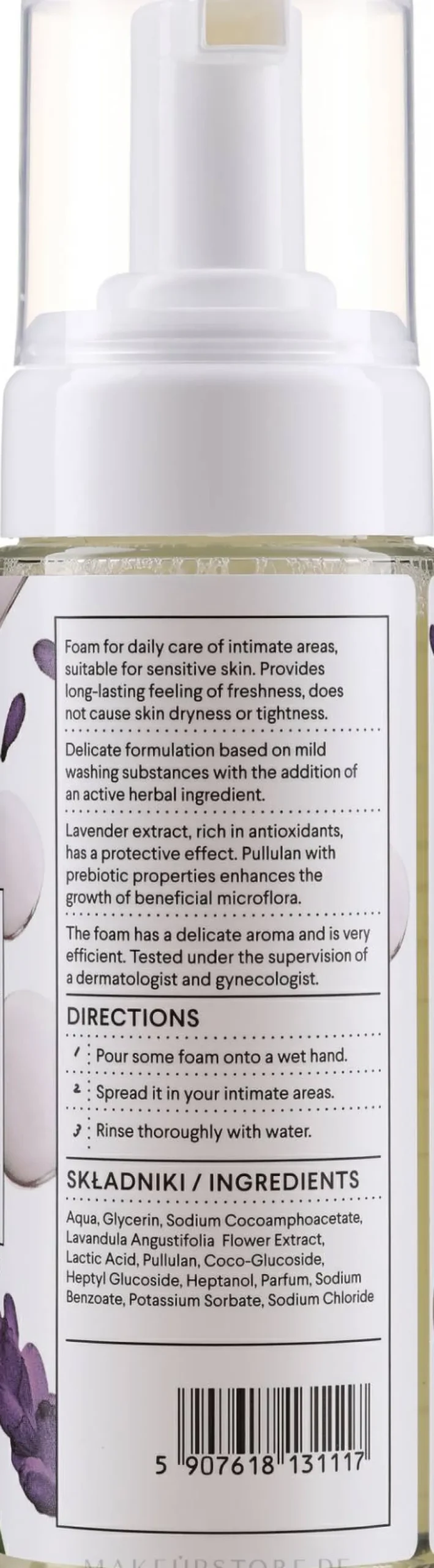 Reinigungsschaum für die Intimhygiene mit Lavendel, Milchsäure und Pullulan