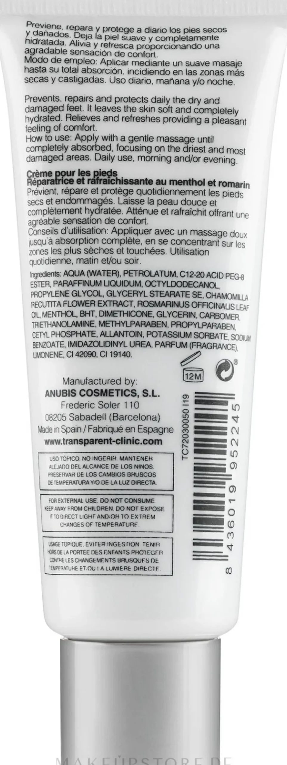 Reparierende und erfrischende Fußcreme mit Menthol und Rosmarin