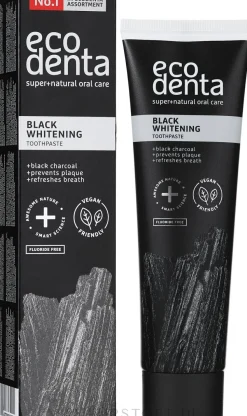 Schwarze, aufhellende und fluoridfreie Zahnpasta