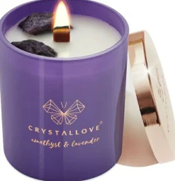 Sojakerze mit Amethyst und Lavendel