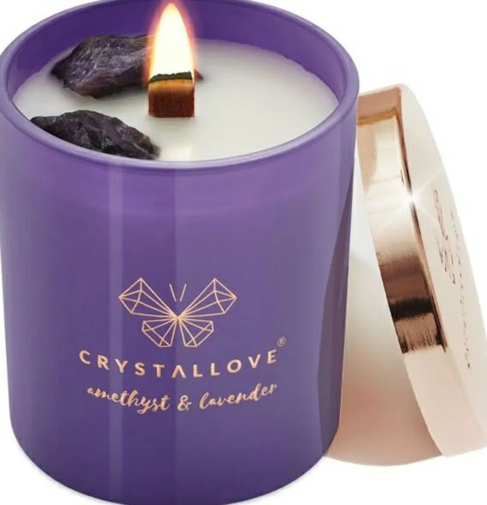 Sojakerze mit Amethyst und Lavendel