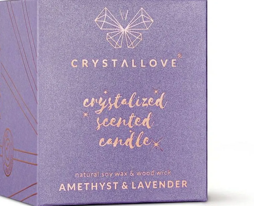 Sojakerze mit Amethyst und Lavendel