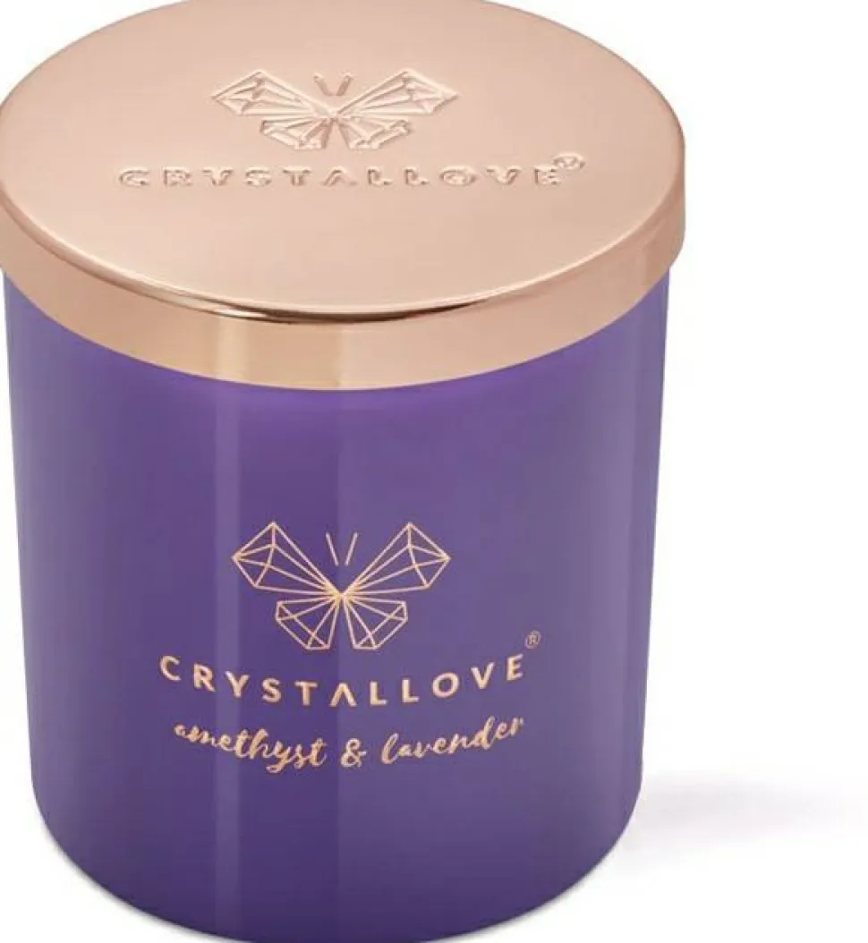 Sojakerze mit Amethyst und Lavendel