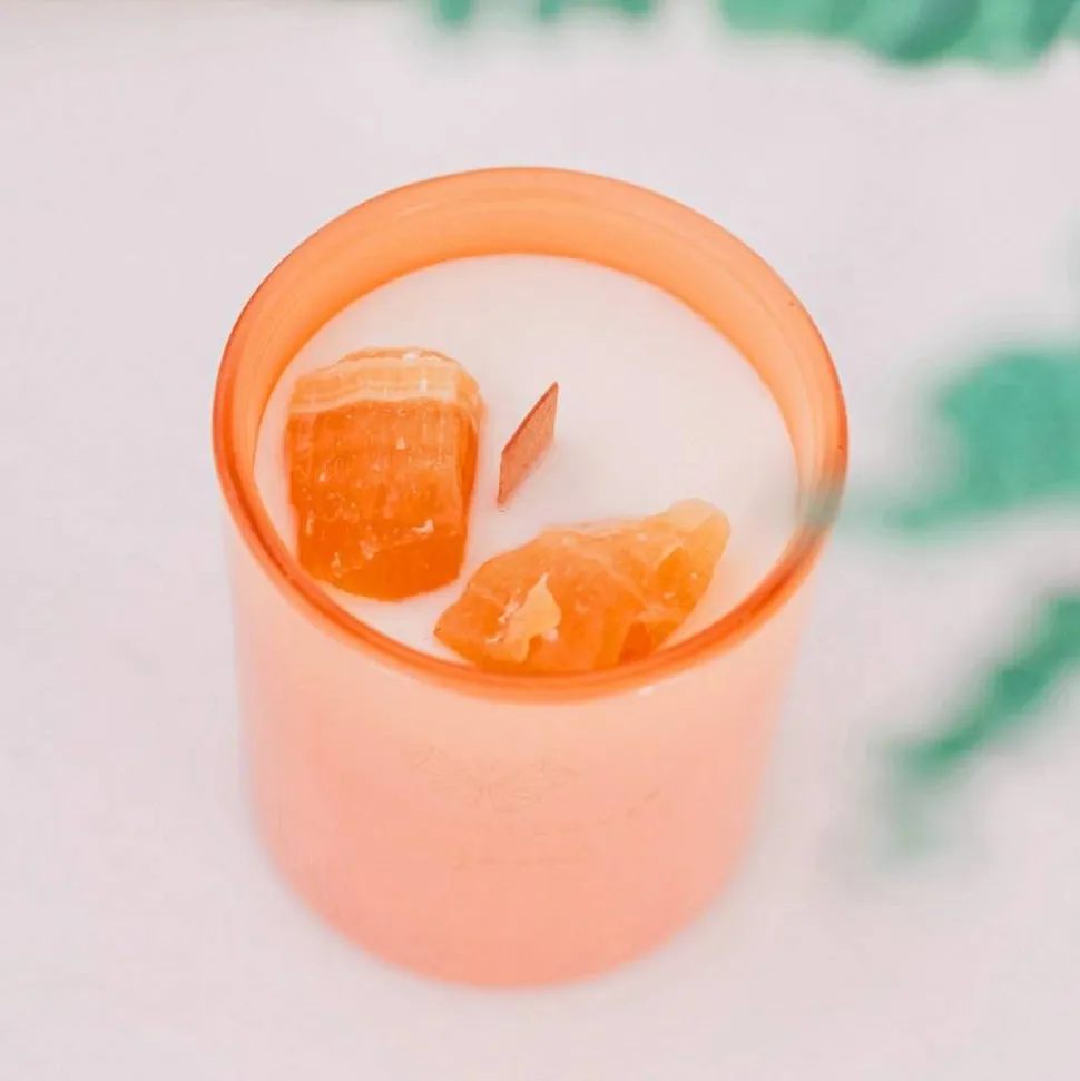 Sojakerze mit Calcit und Mango Oud