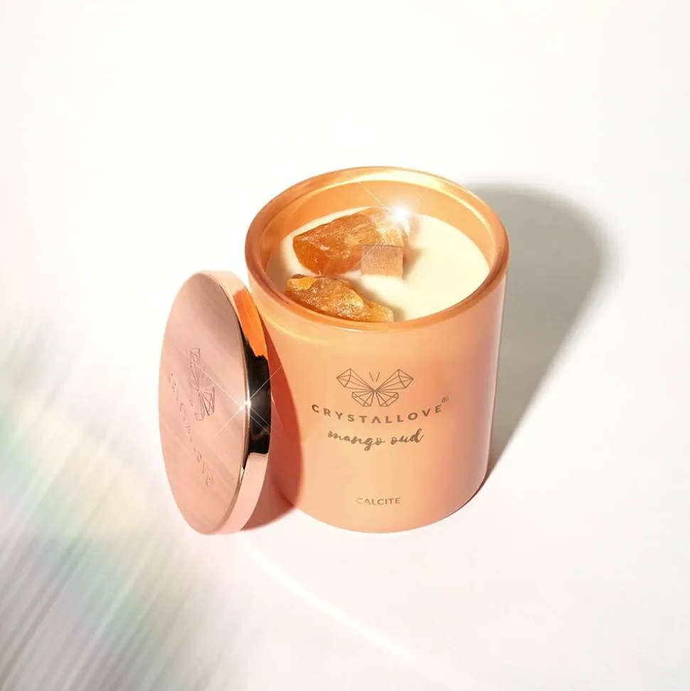 Sojakerze mit Calcit und Mango Oud
