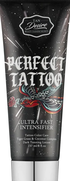 Sonnenstudiocreme mit Tingles und dunklen Bronzern zum Schutz von Tattoos