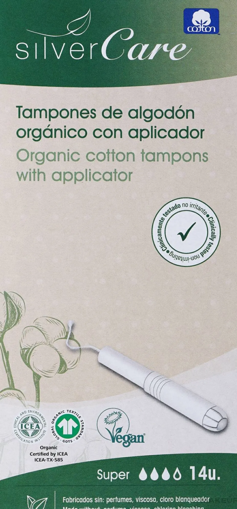 Tampons aus Bio-Baumwolle mit Applikator Super 14 St.