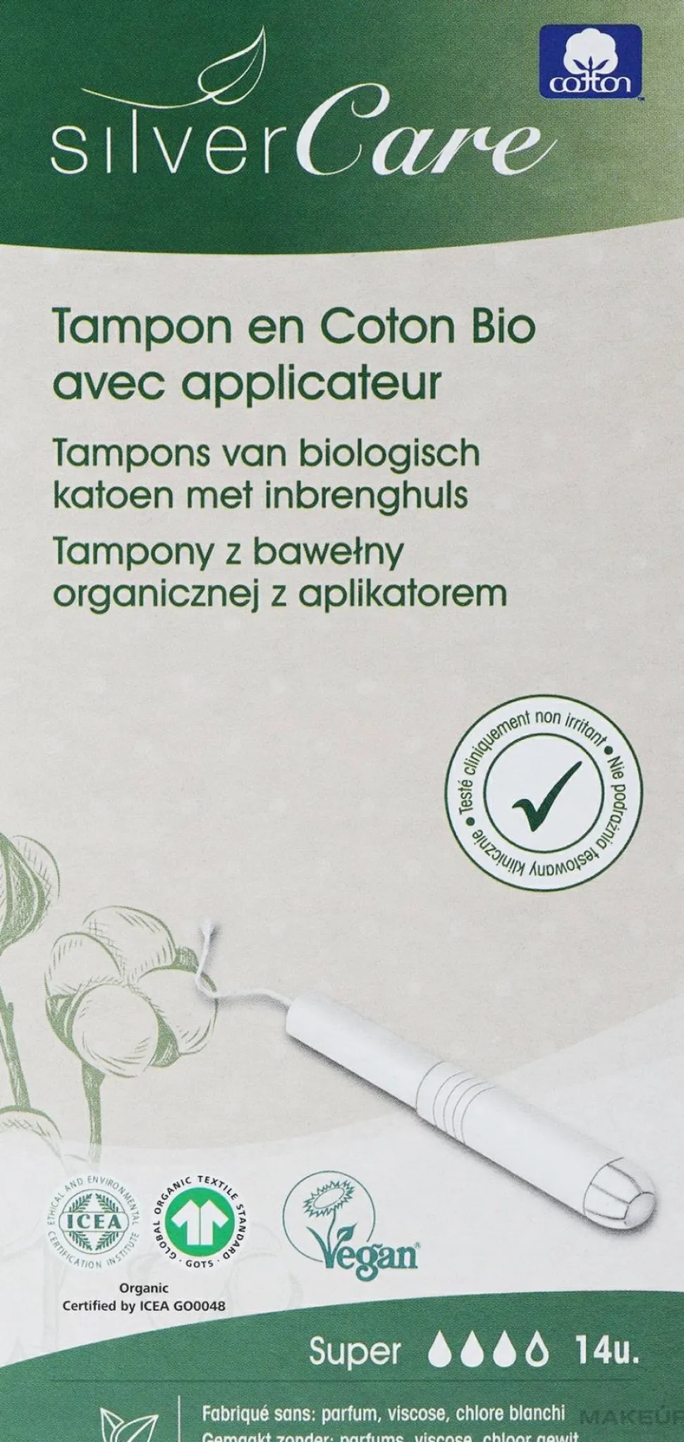 Tampons aus Bio-Baumwolle mit Applikator Super 14 St.