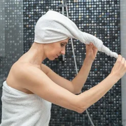 Turban-Handtuch aus Baumwolle zum Trocknen der Haare Gewicht 350 g weiß