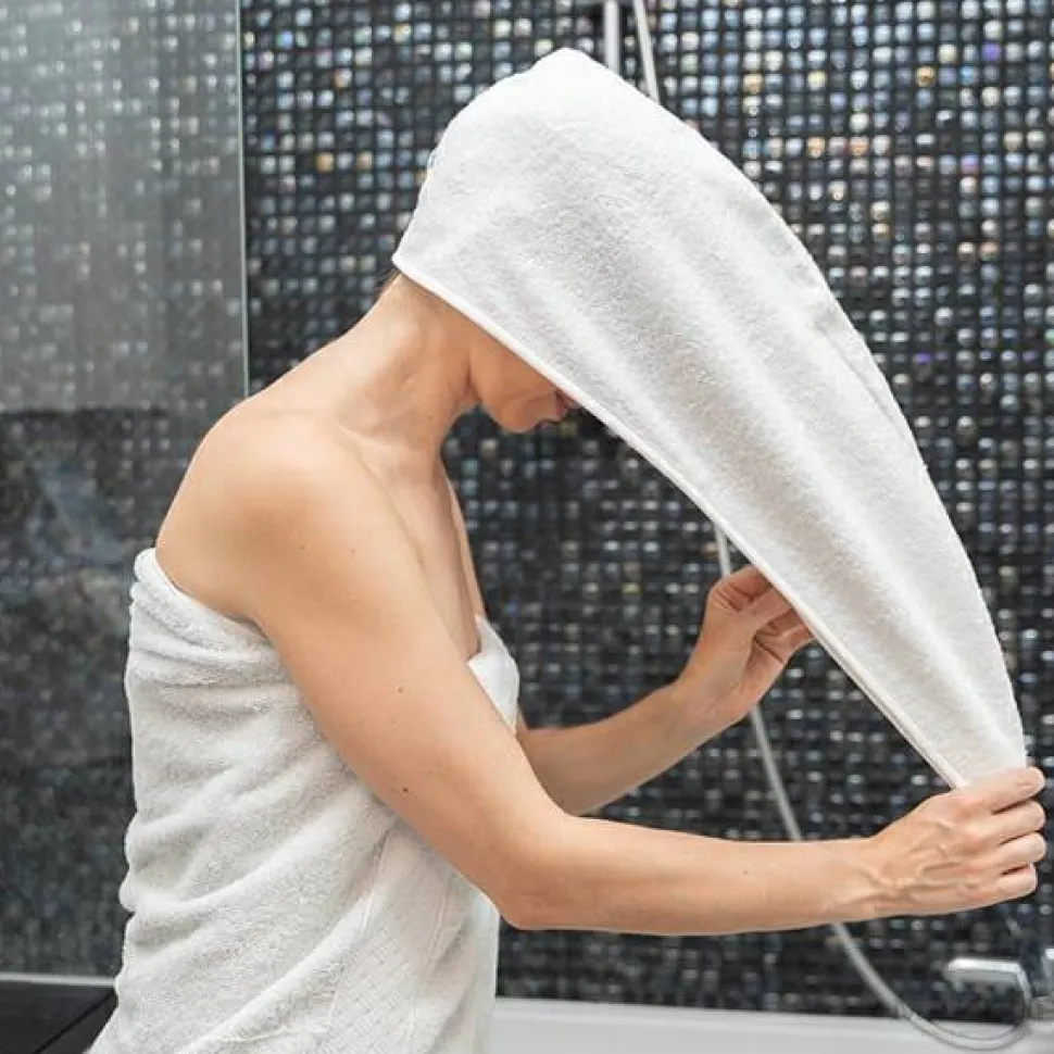 Turban-Handtuch aus Baumwolle zum Trocknen der Haare Gewicht 350 g weiß