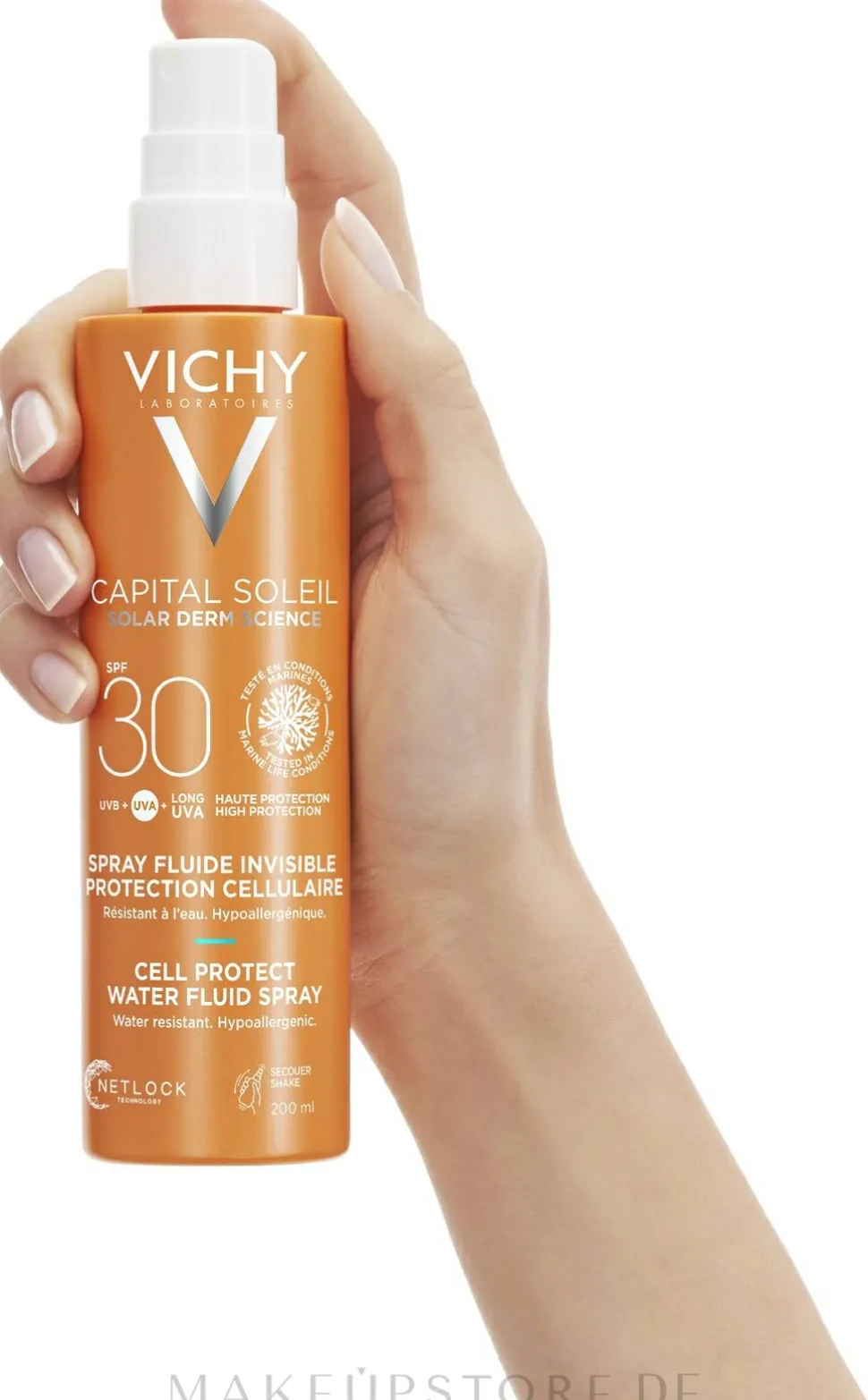Wasserdichtes Körperspray mit Sonnenschutzfilter SPF 30