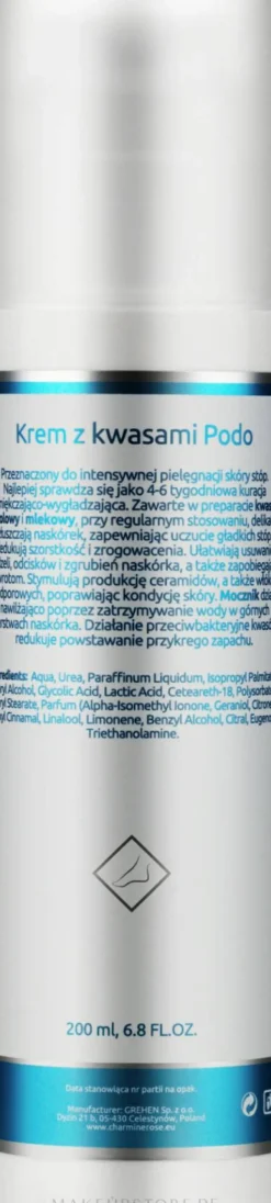 Weichmachende und glättende Fußcreme mit Säuren