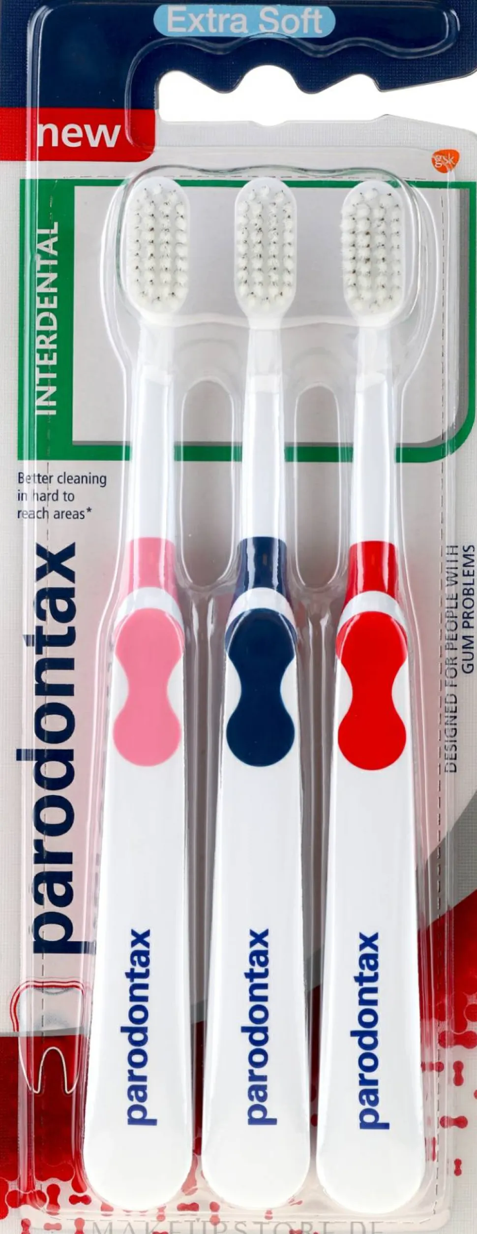 Zahnbürste extra weich Interdental rosa, blau, rot 3 St.