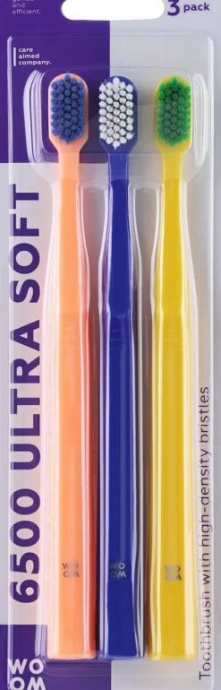 Zahnbürstenset, 3 Stück, orange+blau+gelb
