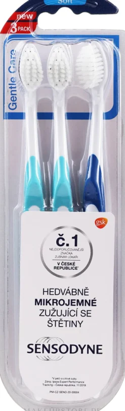 Zahnbürsten weich Gentle Care hellblau, dunkelblau 3 St.