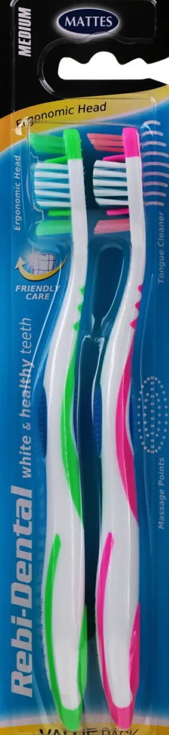 Zahnbürste Rebi-Dental M56 mittel grün-rosa